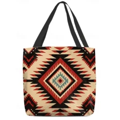 Women's Large Printed Tote Bag with Zipper Pocket, Bohemian Tribal Pattern, Durable Polyester Shoulder Bag for Travel, Shopping and Daily Use