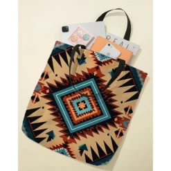 Women's Large Printed Tote Bag with Zipper Pocket, Bohemian Tribal Pattern, Durable Polyester Shoulder Bag for Travel, Shopping and Daily Use