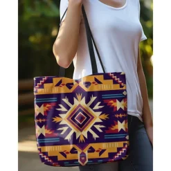 Women's Large Printed Tote Bag with Zipper Pocket, Bohemian Tribal Pattern, Durable Polyester Shoulder Bag for Travel, Shopping and Daily Use