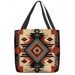 Women's Large Printed Tote Bag with Zipper Pocket, Bohemian Tribal Pattern, Durable Polyester Shoulder Bag for Travel, Shopping and Daily Use