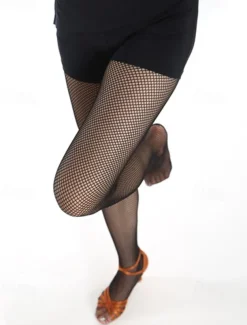 Women's Latin Dance Fishnet Tights with Reinforced Sole, Stretchy and Durable Full-Length Pantyhose for Performances and Competitions
