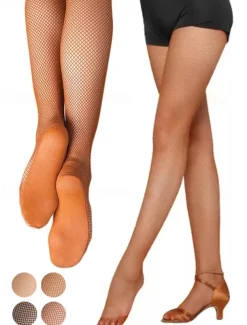 Women's Latin Dance Fishnet Tights with Reinforced Sole, Stretchy and Durable Full-Length Pantyhose for Performances and Competitions