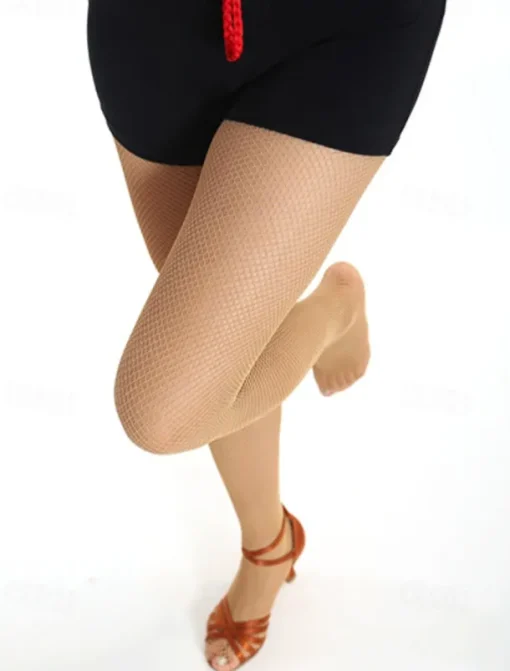 Women's Latin Dance Fishnet Tights with Reinforced Sole, Stretchy and Durable Full-Length Pantyhose for Performances and Competitions
