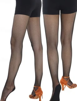 Women's Latin Dance Fishnet Tights with Reinforced Sole, Stretchy and Durable Full-Length Pantyhose for Performances and Competitions