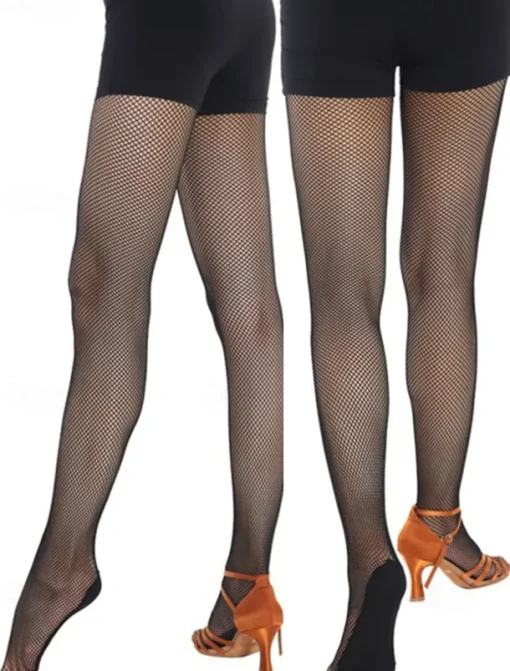 Women's Latin Dance Fishnet Tights with Reinforced Sole, Stretchy and Durable Full-Length Pantyhose for Performances and Competitions