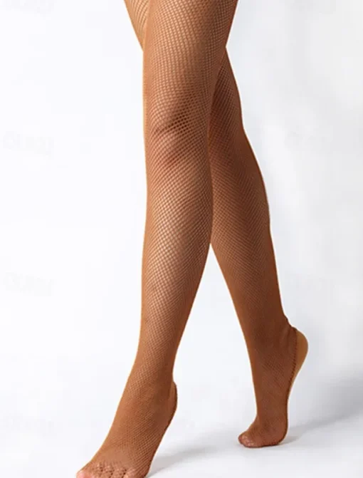 Women's Latin Dance Fishnet Tights with Reinforced Sole, Stretchy and Durable Full-Length Pantyhose for Performances and Competitions