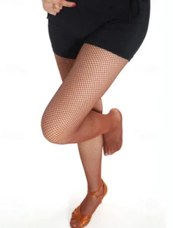 Women's Latin Dance Fishnet Tights with Reinforced Sole, Stretchy and Durable Full-Length Pantyhose for Performances and Competitions