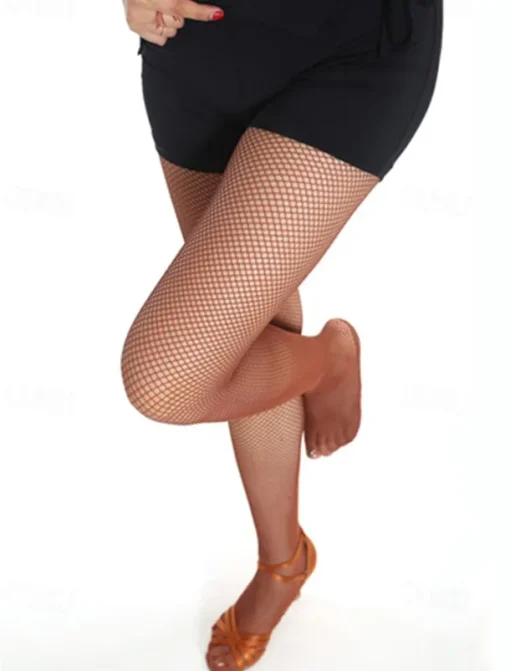 Women's Latin Dance Fishnet Tights with Reinforced Sole, Stretchy and Durable Full-Length Pantyhose for Performances and Competitions