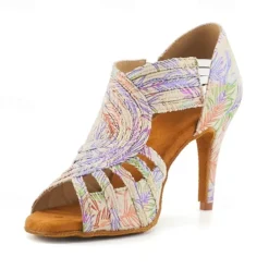 Women's Latin Dance Shoes Prom Professional Ballroom Dance Fashion Sandals Party Collections Pattern / Print Heel Pattern / Print Splicing High Heel Peep Toe Cross Strap Adults' Almond Light Red