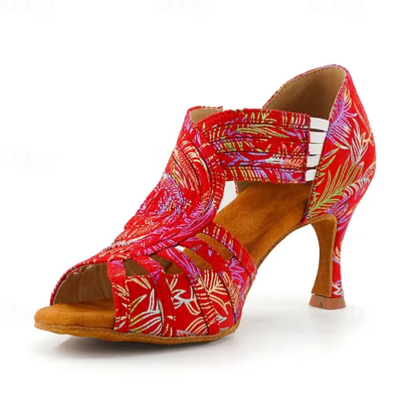 Women's Latin Dance Shoes Prom Professional Ballroom Dance Fashion Sandals Party Collections Pattern / Print Heel Pattern / Print Splicing High Heel Peep Toe Cross Strap Adults' Almond Light Red