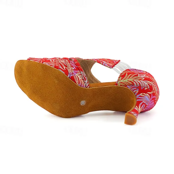 Women's Latin Dance Shoes Prom Professional Ballroom Dance Fashion Sandals Party Collections Pattern / Print Heel Pattern / Print Splicing High Heel Peep Toe Cross Strap Adults' Almond Light Red