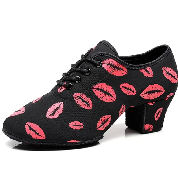 Women's Latin Shoes Practice Trainning Dance Shoes Line Dance Performance Party Practice Lace Up Pattern / Print Oxford Sneaker Pattern / Print Thick Heel Black / Red