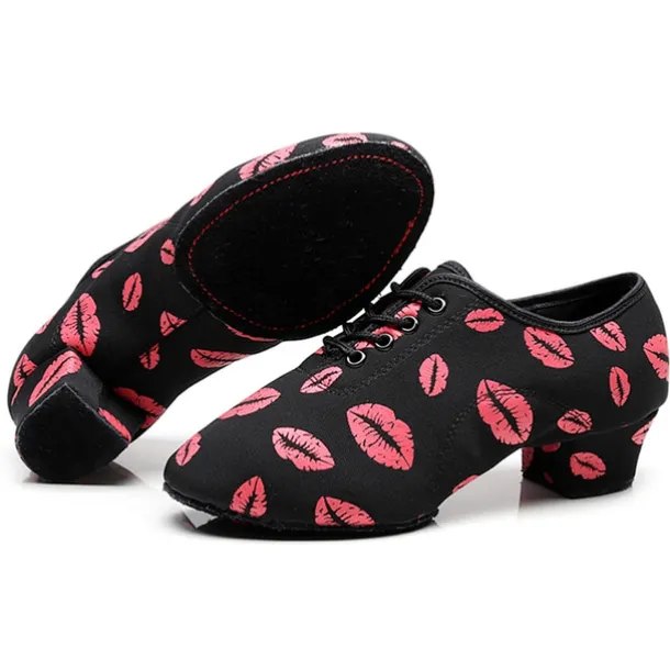Women's Latin Shoes Practice Trainning Dance Shoes Line Dance Performance Party Practice Lace Up Pattern / Print Oxford Sneaker Pattern / Print Thick Heel Black / Red