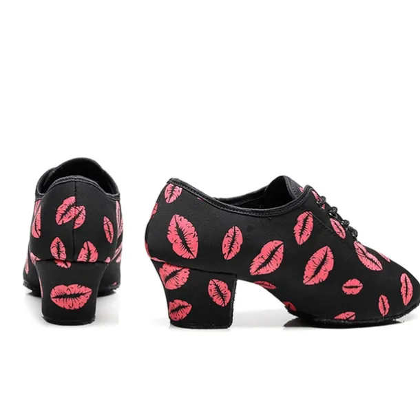 Women's Latin Shoes Practice Trainning Dance Shoes Line Dance Performance Party Practice Lace Up Pattern / Print Oxford Sneaker Pattern / Print Thick Heel Black / Red