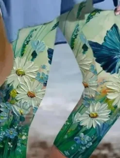 Women's Leggings Capri Pants High Elasticity Vacation Fashion Hawaiian Ankle-Length Mid Waist Floral Printing Thermal Warm Breathable Soft Vacation Casual Daily Apple Green Summer Spring Regular Fit