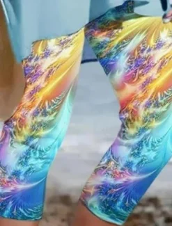 Women's Leggings Capri Pants High Elasticity Fashion Ankle-Length Mid Waist Color Block Print Casual Daily Rainbow Summer Regular Fit