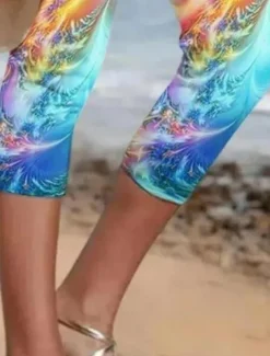 Women's Leggings Capri Pants High Elasticity Fashion Ankle-Length Mid Waist Color Block Print Casual Daily Rainbow Summer Regular Fit