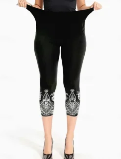 Women's Leggings Capri Pants High Elasticity Vacation Vintage Fashion Calf-Length Mid Waist Floral Graphic Printing Breathable Soft Stretchy Formal Vacation Street Robin's Egg Blue Black Dark Navy