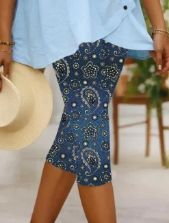 Women's Leggings Capri Pants High Elasticity Vacation Vintage Fashion Calf-Length Mid Waist Floral Graphic Printing Breathable Soft Stretchy Formal Vacation Street Robin's Egg Blue Black Dark Navy