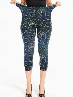 Women's Leggings Capri Pants High Elasticity Vacation Vintage Fashion Calf-Length Mid Waist Floral Graphic Printing Breathable Soft Stretchy Formal Vacation Street Robin's Egg Blue Black Dark Navy