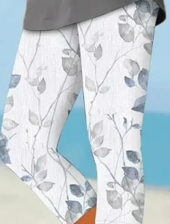 Women's Leggings Capri Pants High Elasticity Fashion Full Length Mid Waist Layered Print Casual Daily Sillver Gray Summer Regular Fit