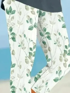 Women's Leggings Capri Pants High Elasticity Vacation Fashion Hawaiian Ankle-Length Mid Waist Floral Printing Thermal Warm Breathable Soft Vacation Casual Daily Apple Green Summer Spring Regular Fit