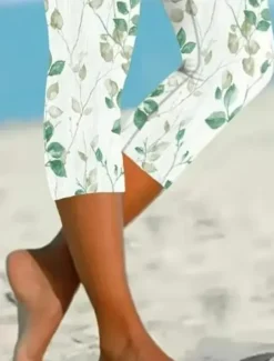 Women's Leggings Capri Pants High Elasticity Vacation Fashion Hawaiian Ankle-Length Mid Waist Floral Printing Thermal Warm Breathable Soft Vacation Casual Daily Apple Green Summer Spring Regular Fit