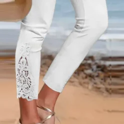 Women's Leggings Capri shorts Black White Grey Fashion Casual Daily Lace Comfort Solid Colored L XL 2XL 3XL 4XL