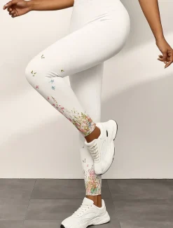 Women's Leggings Elegant Vacation Fashion Ankle-Length High Waist Floral Graphic 3D Print Quick Dry Breathability Soft Stretchy Outdoor Home Causal Black White Fall Slim Fit