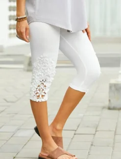 Women's Leggings Fashion Calf-Length Plain Lace Tummy Control Butt Lift Comfort Stretchy Casual Weekend White Slim