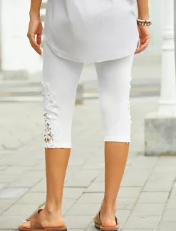 Women's Leggings Fashion Calf-Length Plain Lace Tummy Control Butt Lift Comfort Stretchy Casual Weekend White Slim