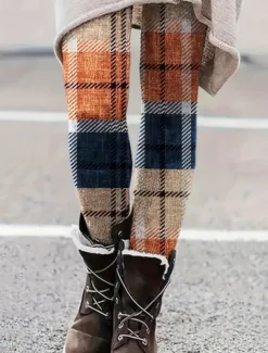 Women's Leggings Fashion Streetwear Ankle-Length High Waist Plaid Printing Thermal Warm Soft Breathable Micro-elastic Outdoor Daily Yellow Fall Winter Regular Fit