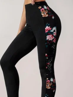 Women's Leggings Fashion Streetwear Ankle-Length High Waist Floral Printing Thermal Warm Soft Breathable Micro-elastic Outdoor Daily Black Fall Winter Regular Fit