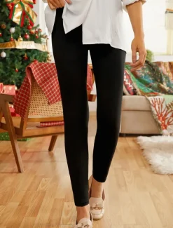 Women's Leggings Fashion Streetwear Ankle-Length High Waist Solid Color Printing Thermal Warm Soft Breathable High Elasticity Christmas Outdoor Daily Black Fall Winter Regular Fit