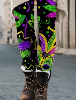 Women's Leggings Fashion Streetwear Ankle-Length High Waist Graphic Printing Thermal Warm Soft Breathable Micro-elastic Outdoor Daily Green Fall Winter Regular Fit