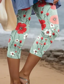 Women's Leggings Pants 3D Print High Elasticity Fashion Streetwear Full Length High Waist Floral Thermal Warm Breathable Soft Outdoor Daily Pink Blue Purple Green Fall Winter Regular Fit