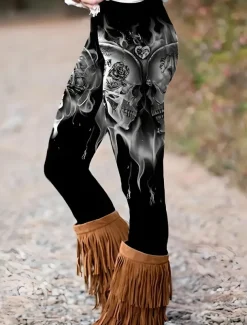 Women's Leggings Punk Vintage Fashion Ankle-Length High WaistPantsHalloween Graphic Halloween Printing Thermal Warm Soft Breathable Stretchy Vacation Casual Daily Black White Sky Blue Green Spring