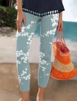 Women's Leggings Punk Vintage Fashion Ankle-Length High WaistPantsHalloween Graphic Halloween Printing Thermal Warm Soft Breathable Stretchy Vacation Casual Daily Black White Sky Blue Green Spring