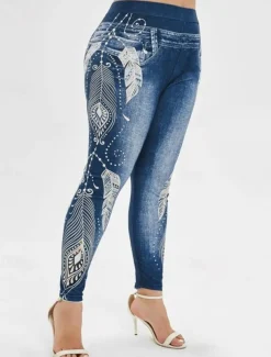 Women's Leggings Trousers 3D Print Vacation Vintage Fashion Full Length High Waist Graphic Soft Comfortable Micro-elastic Outdoor Street Black Wine Dark Blue Light Blue Summer Spring Slim Fit