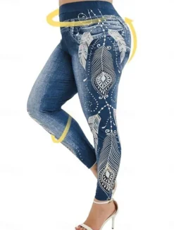 Women's Leggings Trousers 3D Print Vacation Vintage Fashion Full Length High Waist Graphic Soft Comfortable Micro-elastic Outdoor Street Black Wine Dark Blue Light Blue Summer Spring Slim Fit