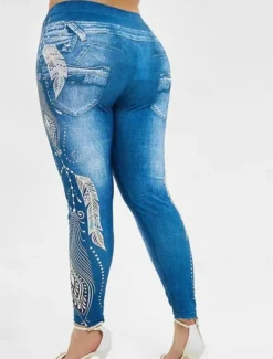 Women's Leggings Trousers 3D Print Vacation Vintage Fashion Full Length High Waist Graphic Soft Comfortable Micro-elastic Outdoor Street Black Wine Dark Blue Light Blue Summer Spring Slim Fit