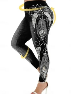 Women's Leggings Trousers 3D Print Vacation Vintage Fashion Full Length High Waist Graphic Soft Comfortable Micro-elastic Outdoor Street Black Wine Dark Blue Light Blue Summer Spring Slim Fit