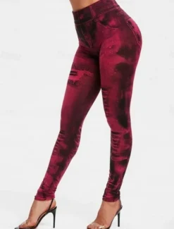 Women's Leggings Trousers 3D Print Vacation Vintage Ethnic Style Full Length High Waist Graphic High Cut Comfort Breathable Quick Dry Stretchy Outdoor Yoga Street Black Red Blue Fuchsia Summer Skinny