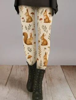 Women's Leggings Vacation Vintage Ethnic Style Ankle-Length High Waist Graphic Animal 3D Print Quick Dry Breathability Soft High Elasticity Outdoor Home Causal Dark Brown Light Brown Brown Fall Slim