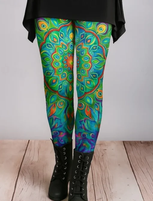 Women's Leggings Vacation Vintage Ethnic Style Ankle-Length High Waist Floral Graphic Abstract 3D Print Quick Dry Breathability Soft Stretchy Outdoor Home Causal Red Blue Green Spring Fall Slim Fit