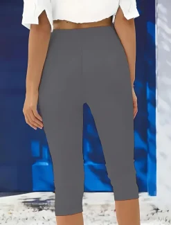 Women's Leggings Vacation Fashion Streetwear Calf-Length High Waist Solid Color Printing Thermal Warm Breathable Soft Stretchy Outdoor Vacation Street Robin's Egg Blue Black White Fuchsia Summer