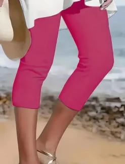 Women's Leggings Vacation Fashion Streetwear Calf-Length High Waist Solid Color Printing Thermal Warm Breathable Soft Stretchy Outdoor Vacation Street Robin's Egg Blue Black White Fuchsia Summer