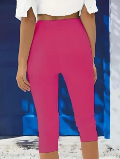 Women's Leggings Vacation Fashion Streetwear Calf-Length High Waist Solid Color Printing Thermal Warm Breathable Soft Stretchy Outdoor Vacation Street Robin's Egg Blue Black White Fuchsia Summer