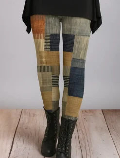 Women's Leggings Vacation Vintage Ethnic Style Ankle-Length High Waist Graphic Plaid Checkered Abstract 3D Print Quick Dry Breathability Soft Stretchy Outdoor Home Causal Yellow Red Gray Fall Regular