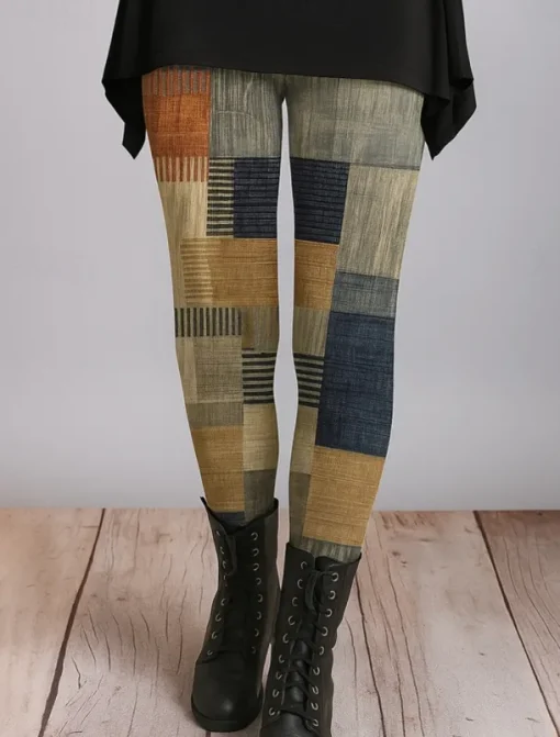 Women's Leggings Vacation Vintage Ethnic Style Ankle-Length High Waist Graphic Plaid Checkered Abstract 3D Print Quick Dry Breathability Soft Stretchy Outdoor Home Causal Yellow Red Gray Fall Regular